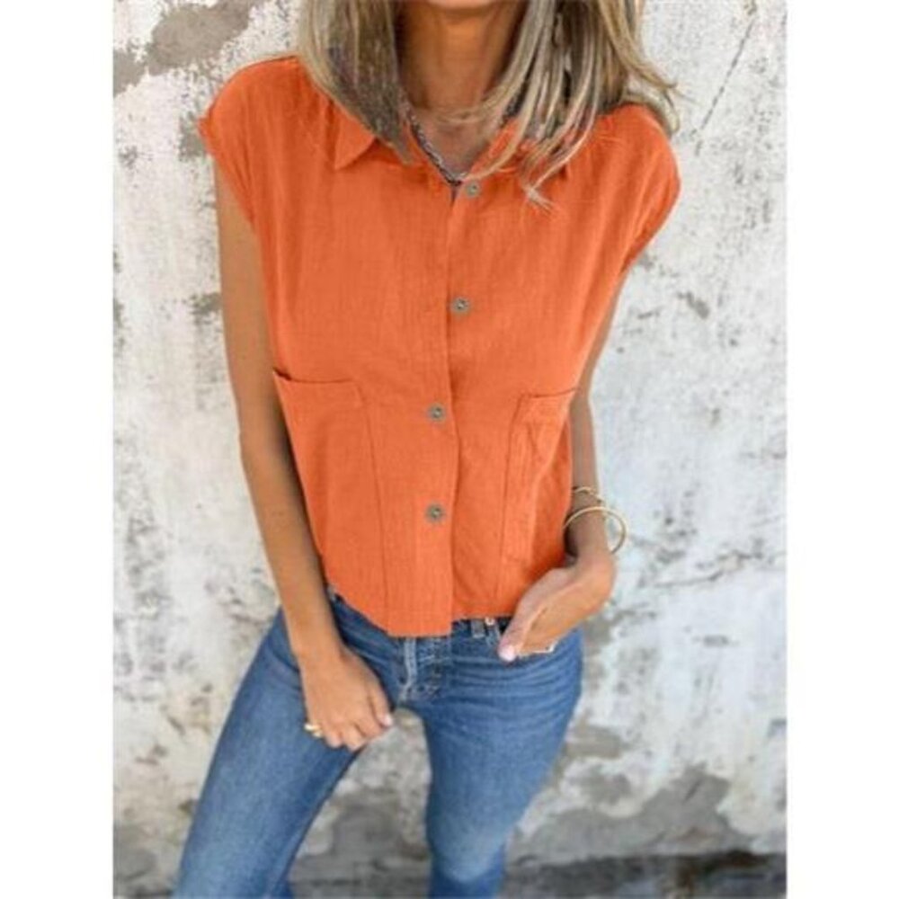 Button-Down Cap Sleeve Shirt